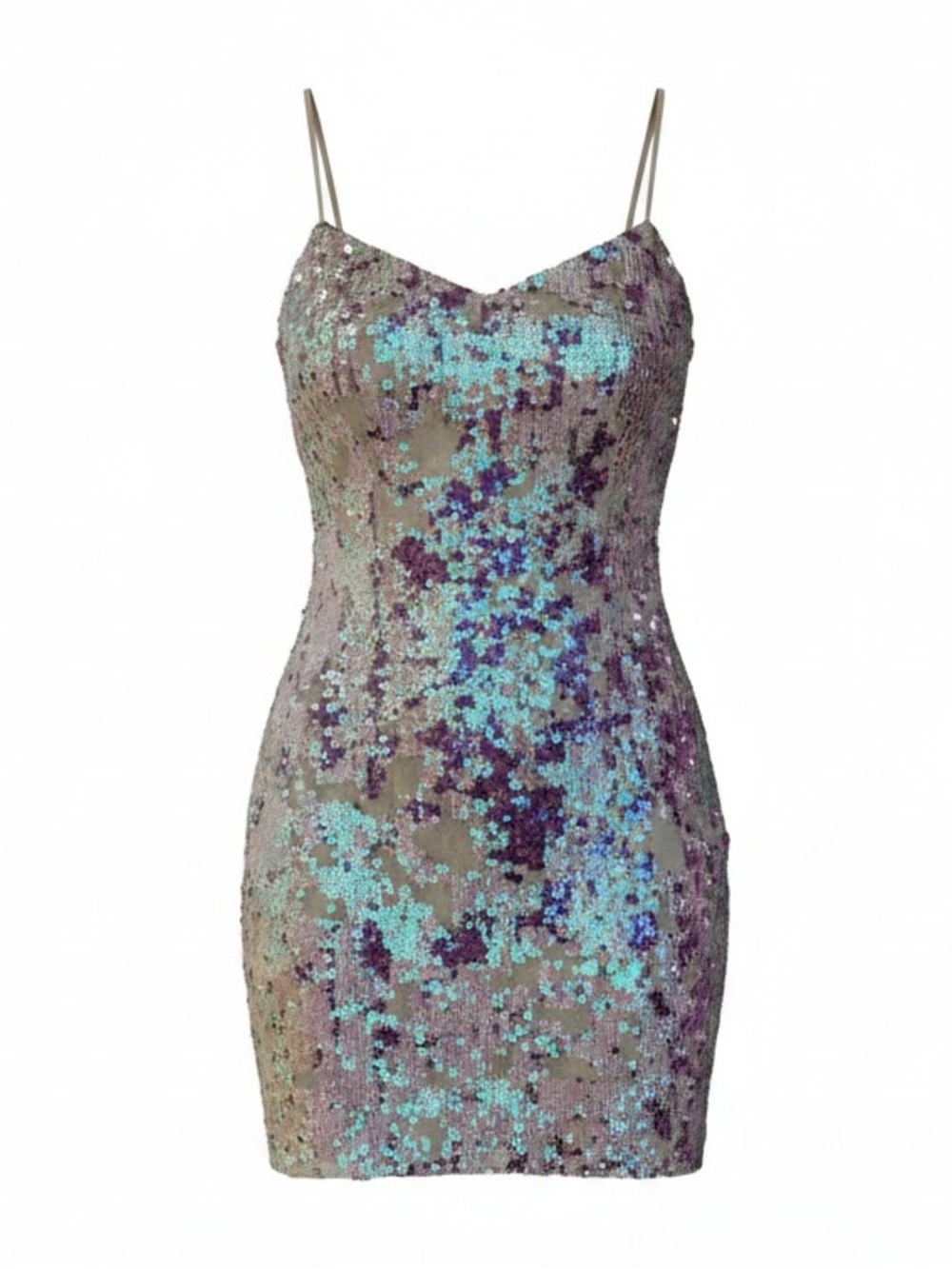 Shana Iridescent Mermaid Sequin Bodycon Mini Dress Sz Small Glam Festival